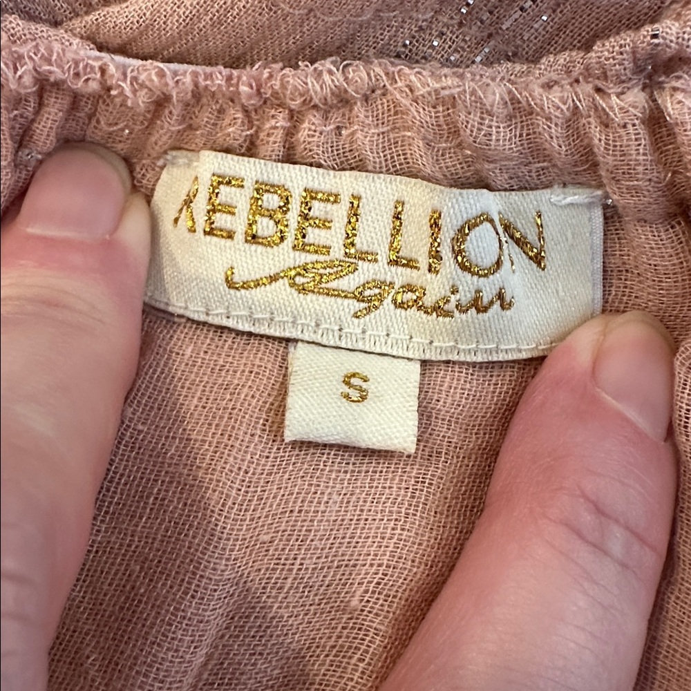 Rebellion Again Soft Pink Maxi Tiered Dress Small Gold Pinstripes - Picture 4 of 5